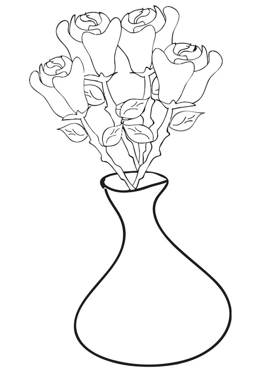 Página para colorir rosas em um vaso 