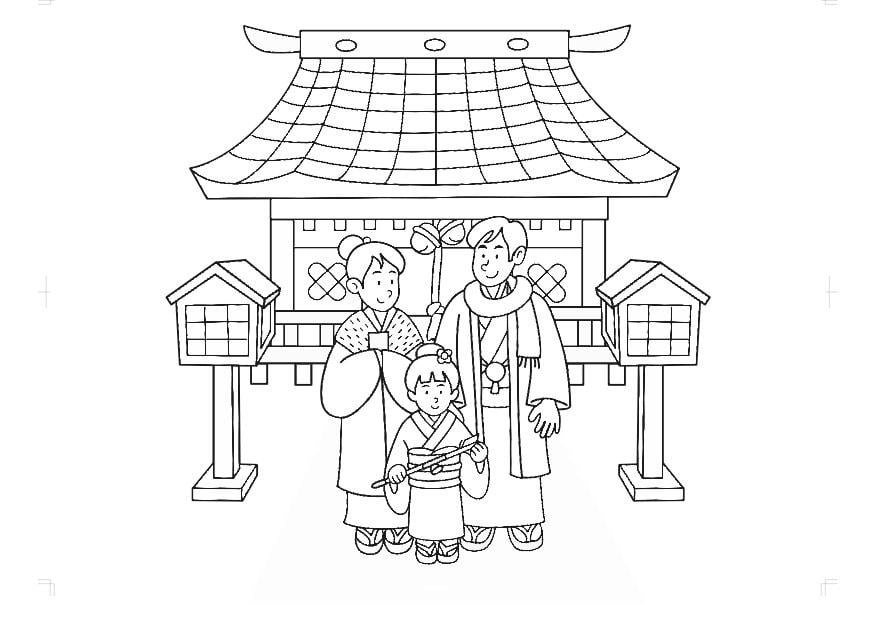 Página para colorir roupas tradicionais JapÃ£o