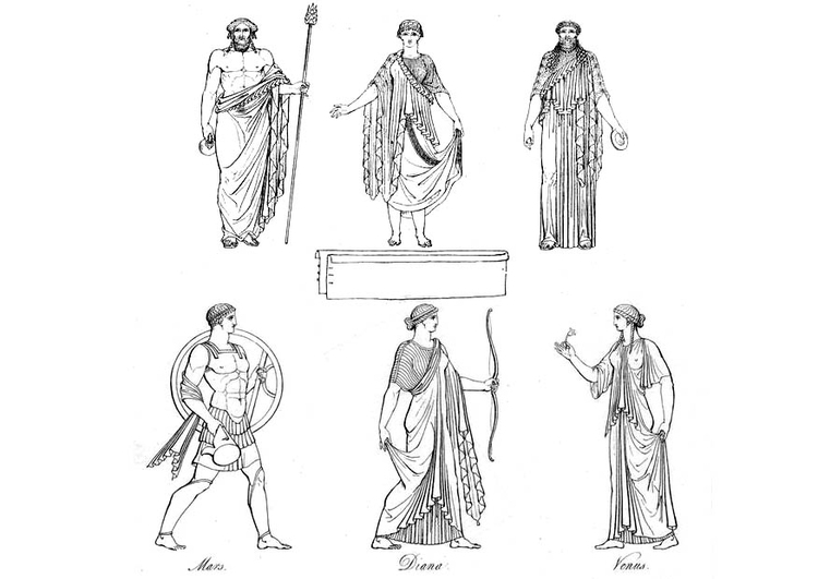Página para colorir sacerdotes e deuses gregos 