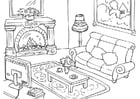 Página para colorir sala de estar 