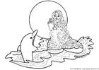 paginas-para-colorir sereia com um golfinho