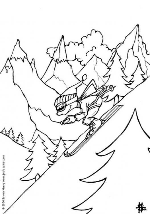 Página para colorir ski na neve