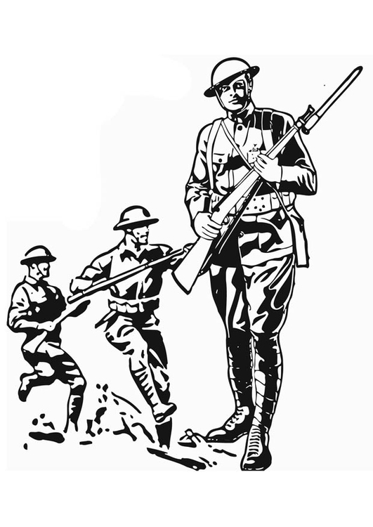 Página para colorir soldado na Primeira Guerra Mundial