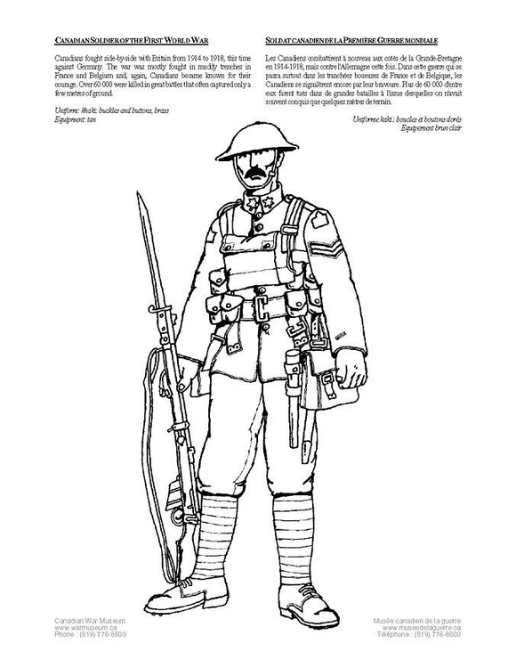 Página para colorir soldado na Primeira Guerra Mundial