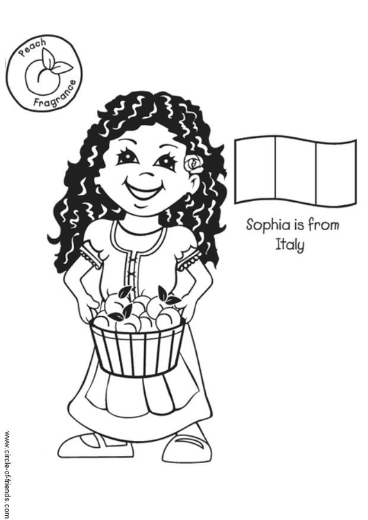 Página para colorir Sophia da ItÃ¡lia com a bandeira