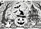 Página para colorir terror do dia das bruxas