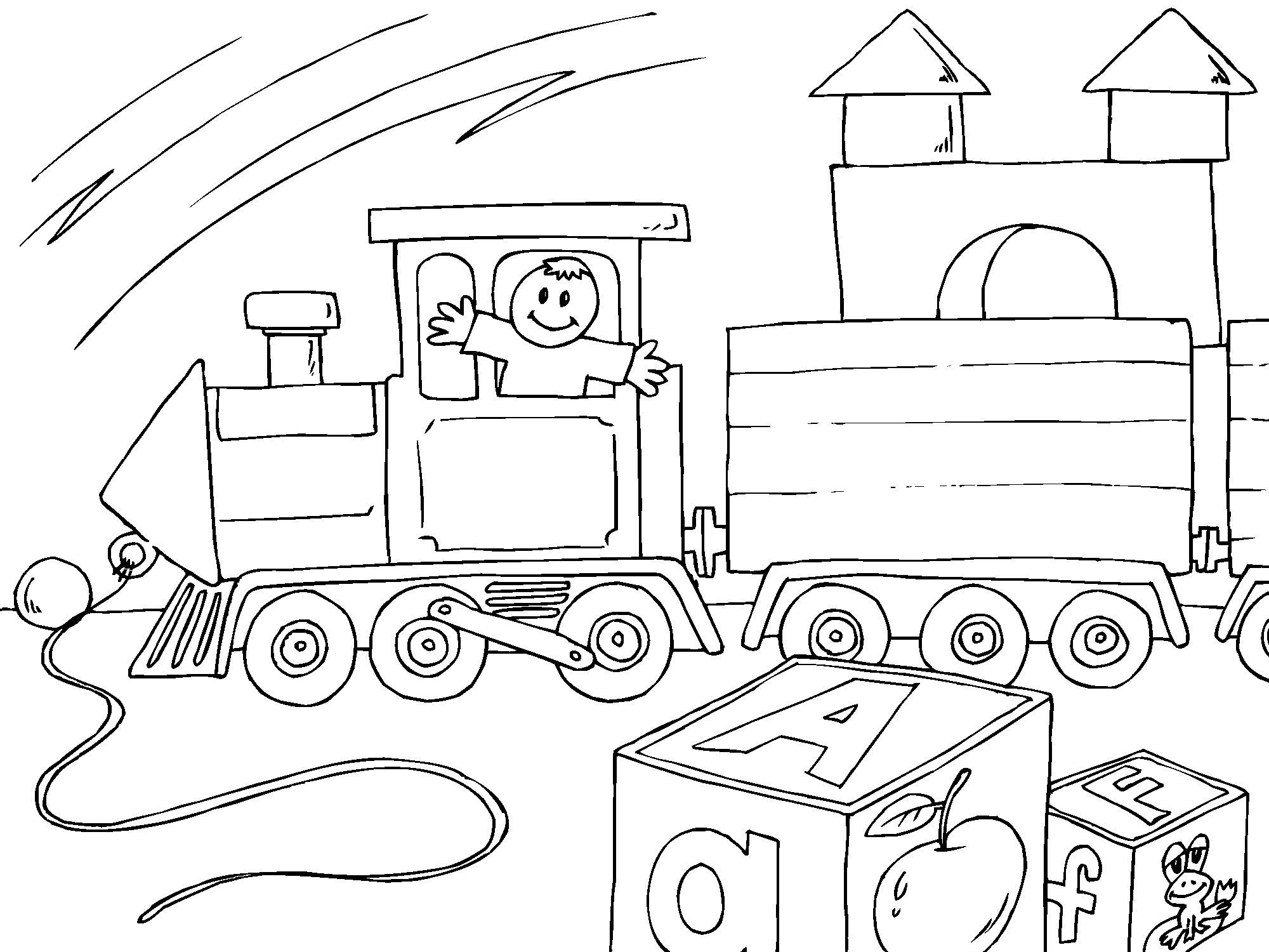 Página para colorir trem de brinquedo