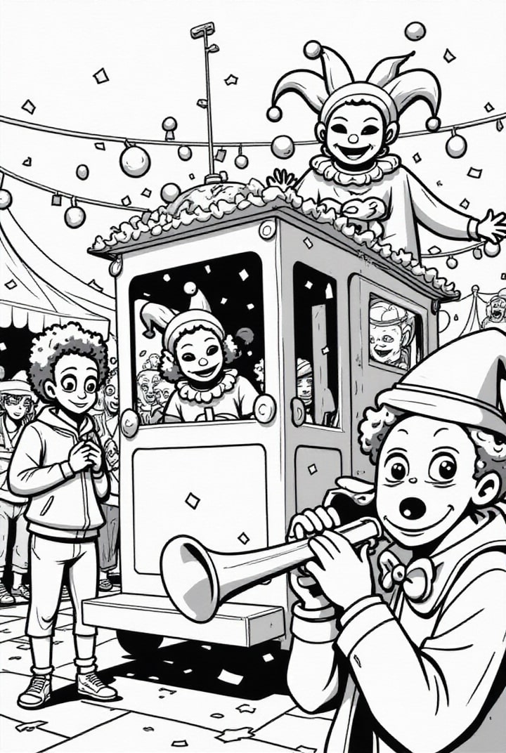 Página para colorir trem de carnaval