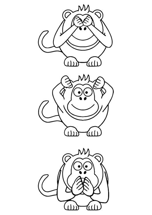 Página para colorir trÃªs macacos sÃ¡bios