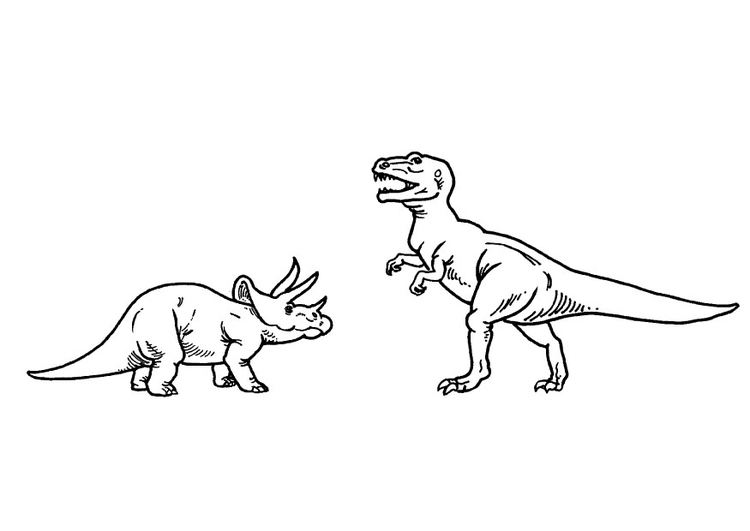 Página para colorir triceratops e t-rex