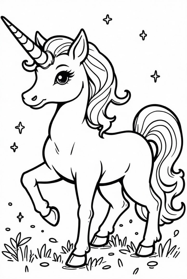 Página para colorir unicÃ³rnio com estrelas