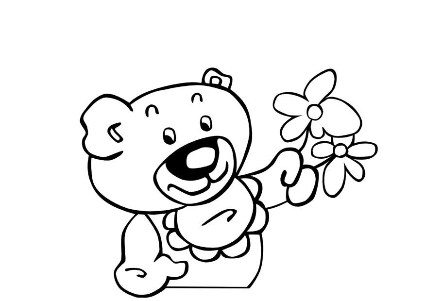Página para colorir ursinho com flores