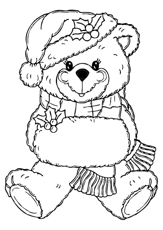 Página para colorir ursinho de Natal