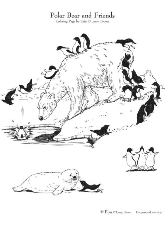 Página para colorir urso polar e amigos