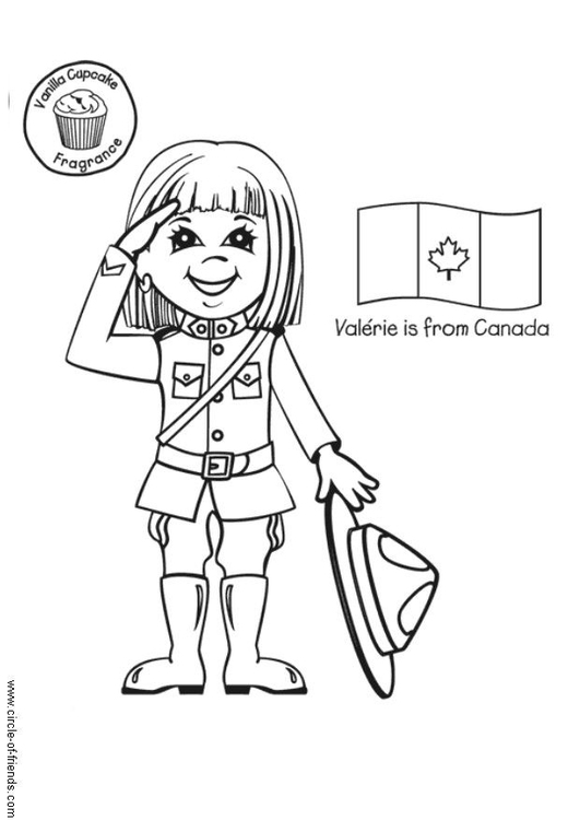 Página para colorir Valerie com a bandeira do CanadÃ¡