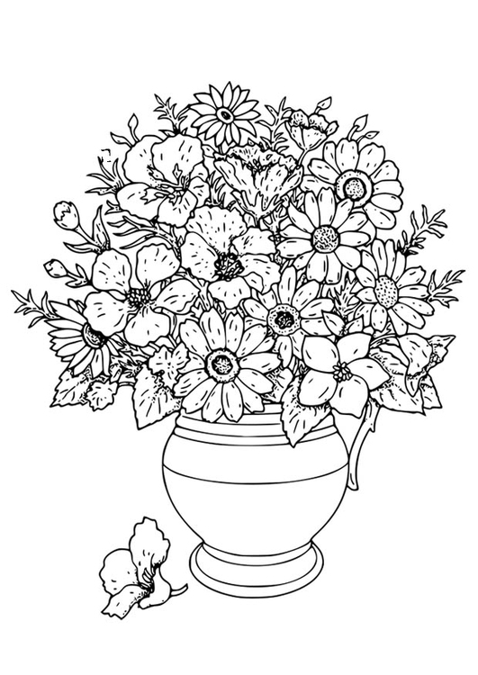 Página para colorir vaso com flores silvestres 