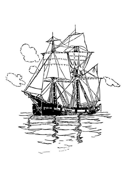 Página para colorir veleiro de dois mastros