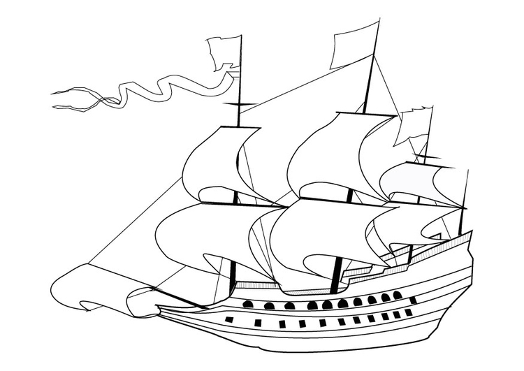 Página para colorir veleiro do sÃ©culo XVII