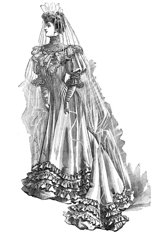Página para colorir vestido de noiva em 1906