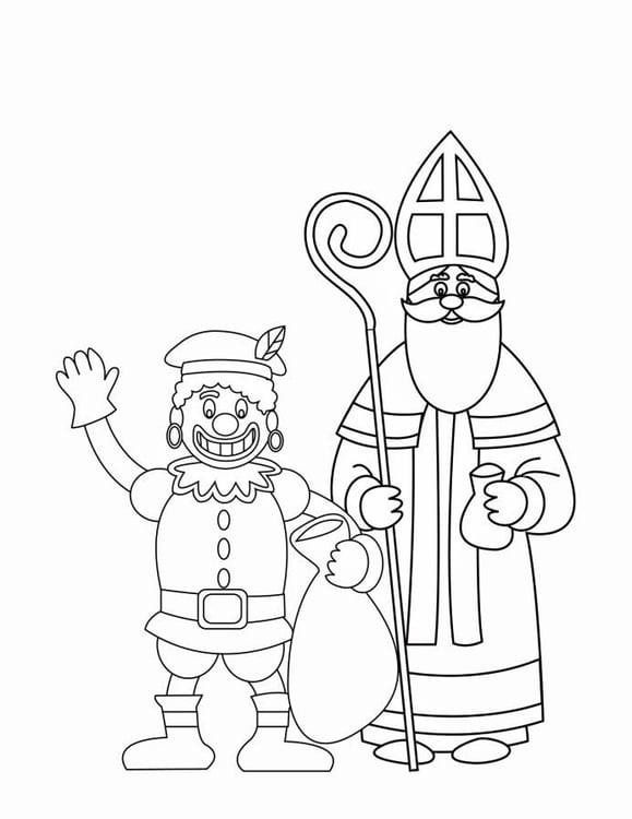 Página para colorir Zwarte Piet e SÃ£o Nicolaus